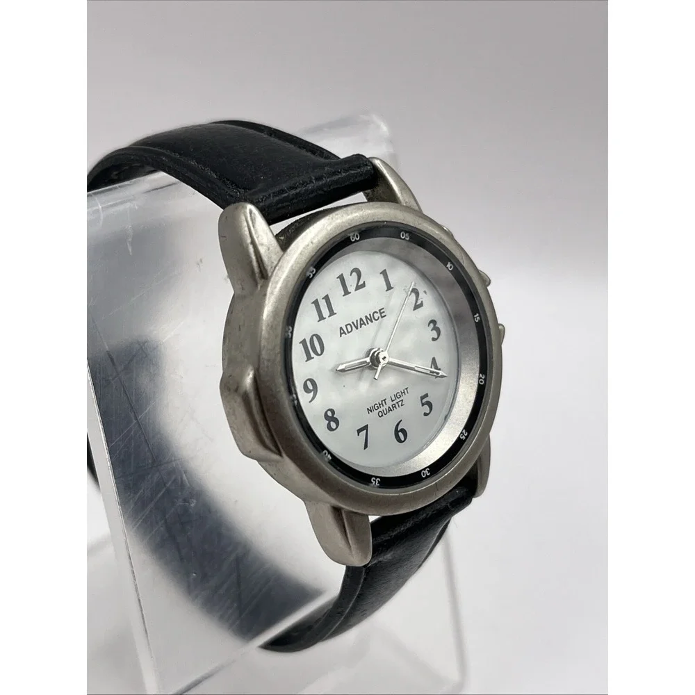 Advance Night Light Women's‎ Quartz Watch Black Leather Band- New Battery